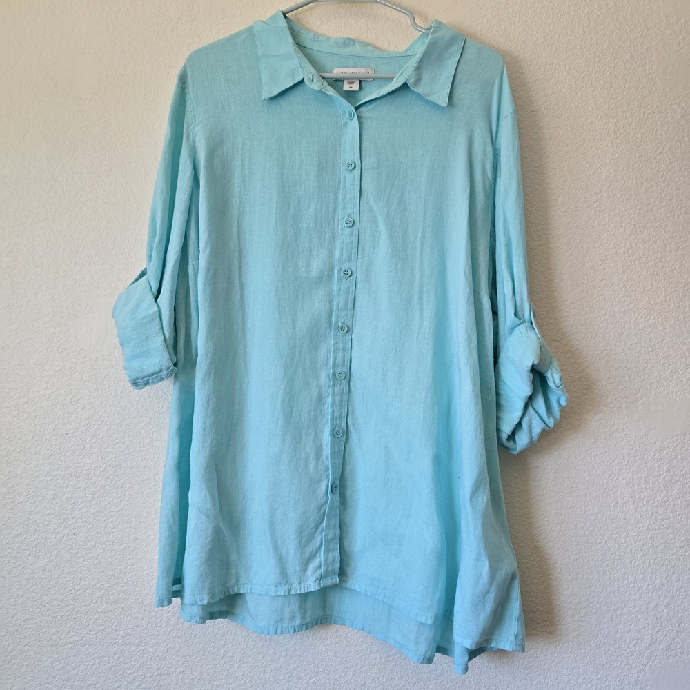 NWT Coldwater Creek 100% Linen Plus 3XL Button Up Tunic Top Coastal Lightweight